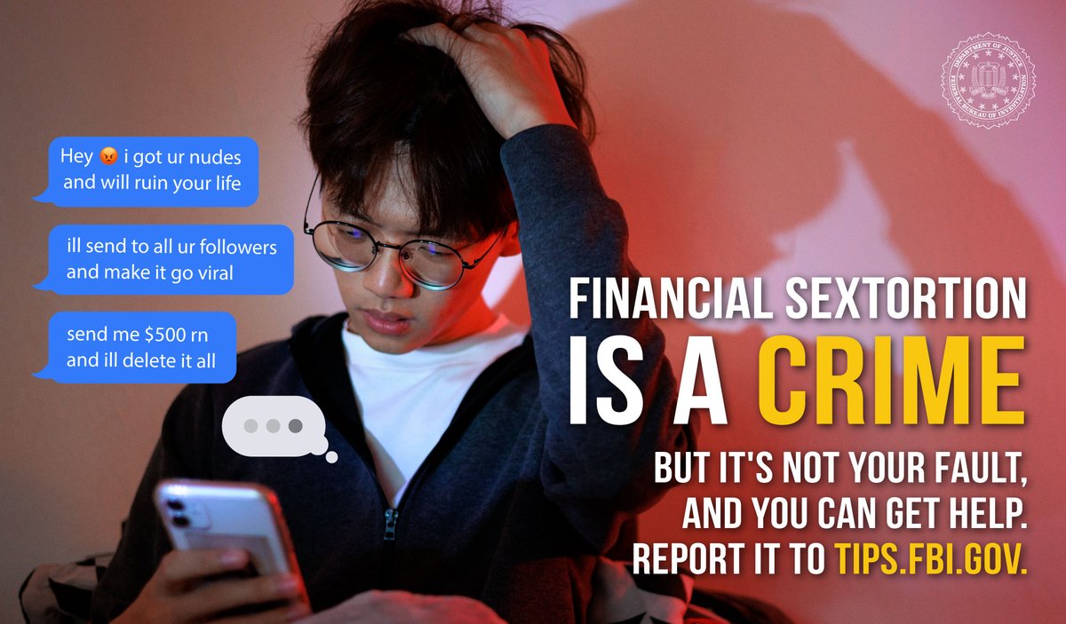 Shame. Fear. Confusion. Those are things a teen or child may feel that keep them from seeking help when they are the victim of a crime like sextortion. Do you know how to talk to your loved ones about how they can protect themselves online? fbi.gov/financialsexto…