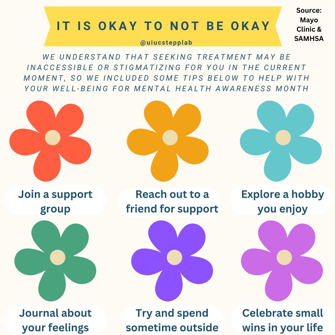 In honor of #MentalHealthAwarenessMonth and finals week here at @PsychIllinois, here are some quick tips to help you manage your mental health! #mentalhealth #research #psychology