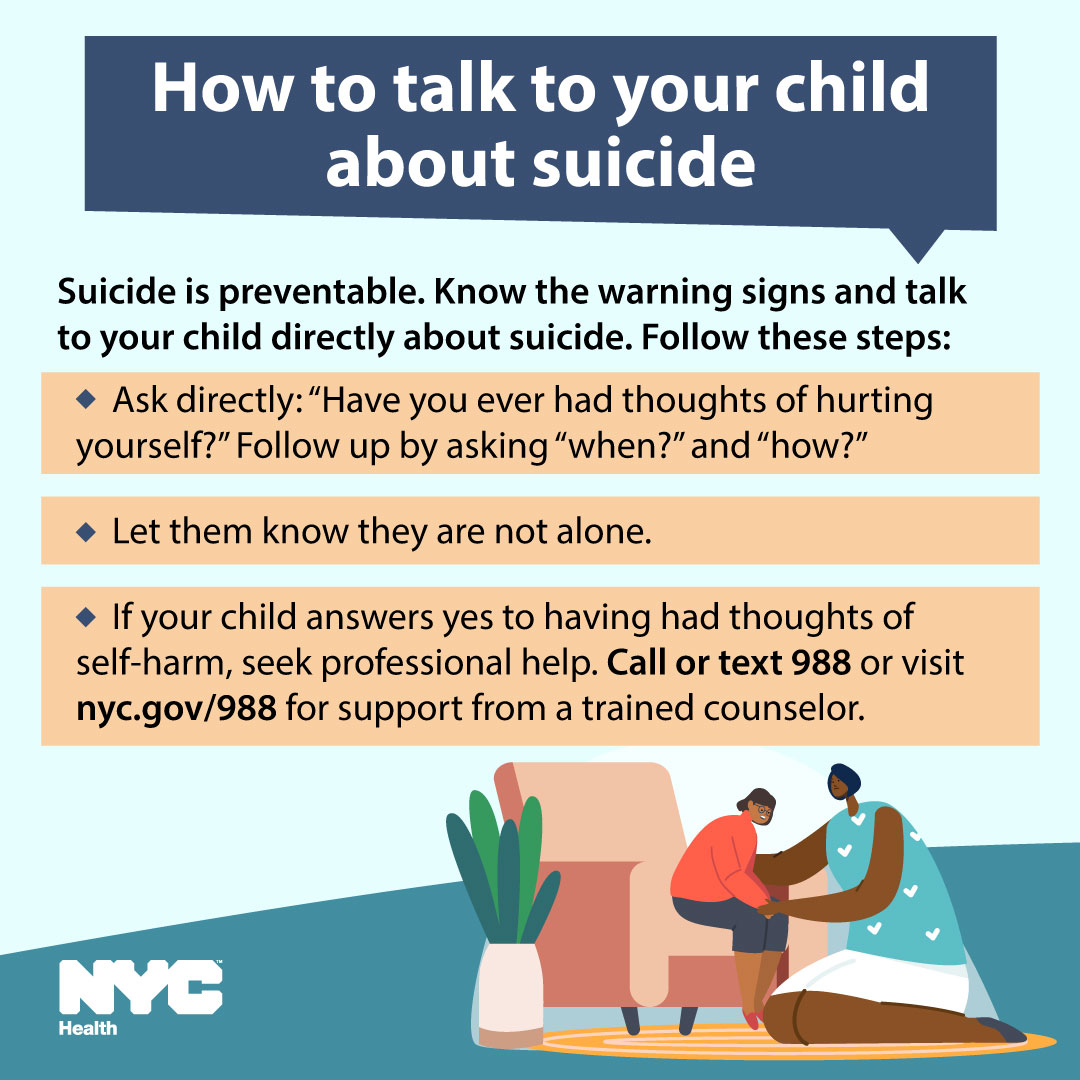 Over the last 10 years, rates of suicide ideation among adolescents increased from 11.6% to 15.6%. Parents: Talking to your children directly about suicide is the best way to prevent it. For support, call or text 988, or visit nyc.gov/988. #MentalHealthMonth