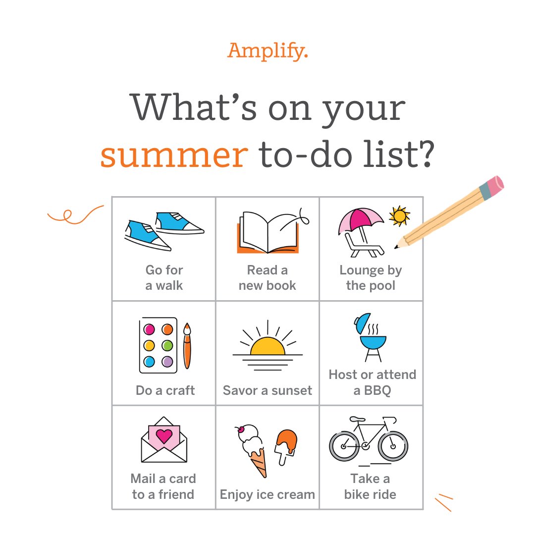 ☀️ Dear teachers, a new season is just around the corner. 🧡 Complete the activities that resonate with you and share your progress with us: at.amplify.com/selfcarebingo 🙌 Let's make this summer a season of growth!