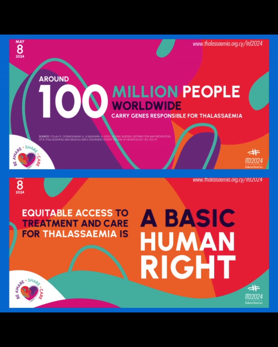 MDkamini_k's tweet image. #Thalassemia is #preventable.. has  a full spectrum ..good hopes of cure with upcoming #genetherapies  .. #awareness and #sharing of knowledge and resources  #hugeimpact..
#InternationalThalassemiaDay 
#BloodTransfusion 
#ISBTClinical
#ITD2024 #BeAwareShareCare