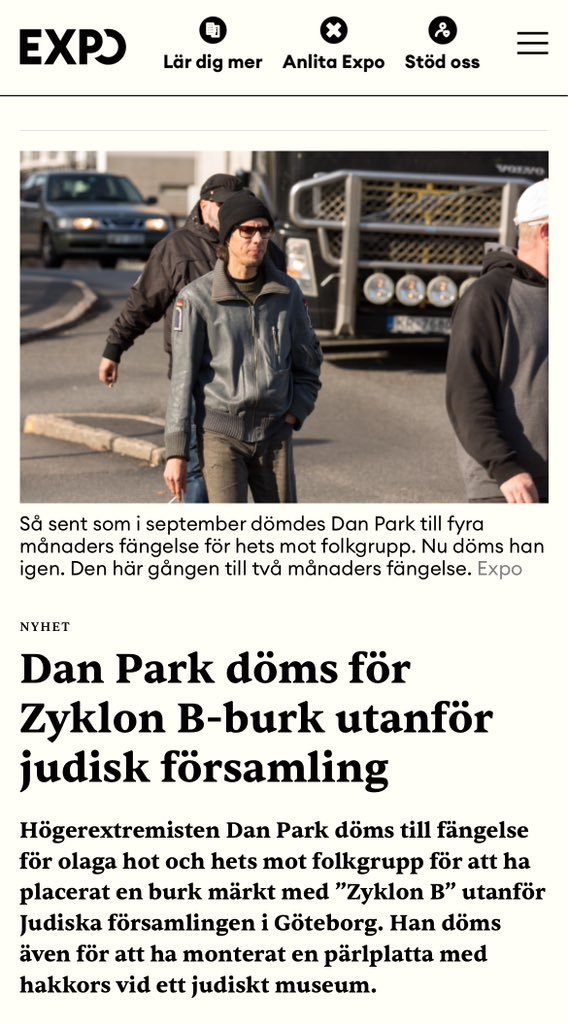 Intressant ändå att inga  högermedier och alla högerdebattörer som hetsar om judehatet i Malmö nu under Eurovision inte nämner typ den enda personen, nazzen Dan Park som är dömd i Malmö för antisemitism sedan Hamas terrorattack.

#svpol