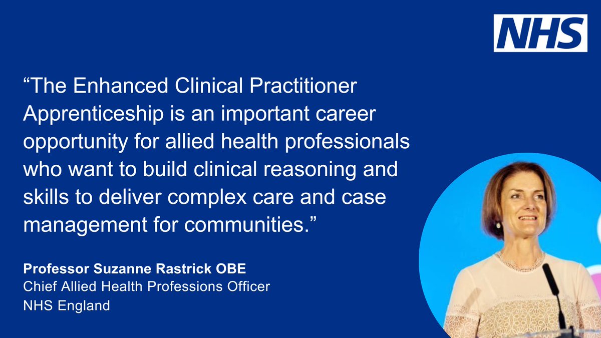 NHS England Workforce, Training and Education (@nhse_wte) on Twitter photo 🎉 Exciting news for our AHP workforce! Today, we launched 10 AHP Enhanced Practice Apprenticeship Schemas! Find out more: ow.ly/nf8m50RyEj2
<a href="/SuzanneRastrick/">Suzanne Rastrick</a> <a href="/BeverleyHarden/">Beverley Harden FCSP</a>
#AHPDeliver #EnhancedPractice #NHSLTWP #NHS 🎉 Exciting news for our AHP workforce! Today, we launched 10 AHP Enhanced Practice Apprenticeship Schemas! Find out more: ow.ly/nf8m50RyEj2
<a href="/SuzanneRastrick/">Suzanne Rastrick</a> <a href="/BeverleyHarden/">Beverley Harden FCSP</a>
#AHPDeliver #EnhancedPractice #NHSLTWP #NHS