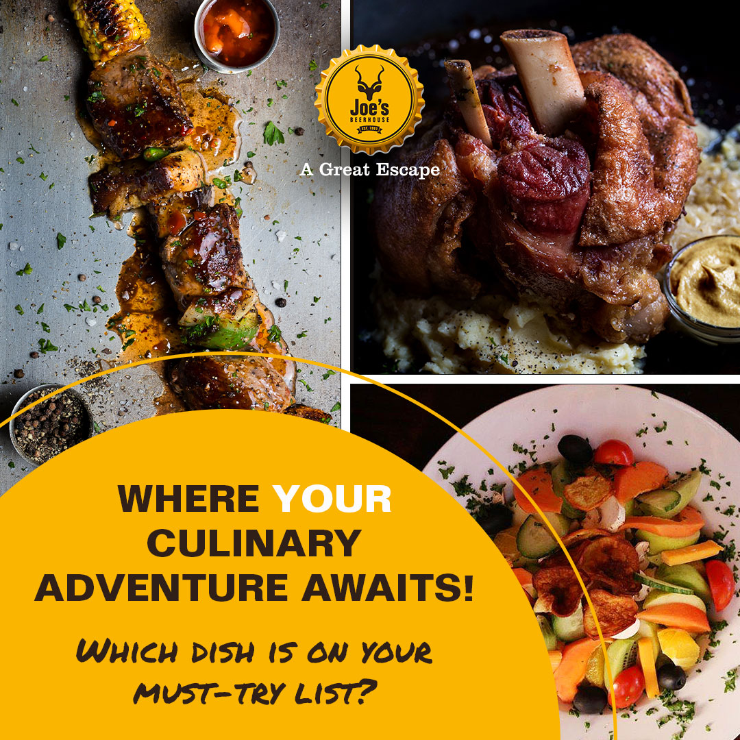 In the heart of the city, we take pride in offering a unique culinary adventure.
Our menu is diverse and delicious.
What is or was your favourite dish on our menu?
Don't just take our word for it, come experience it for yourself. 
Cheers!
#joesbeerhousewindhoek #foodieparadise