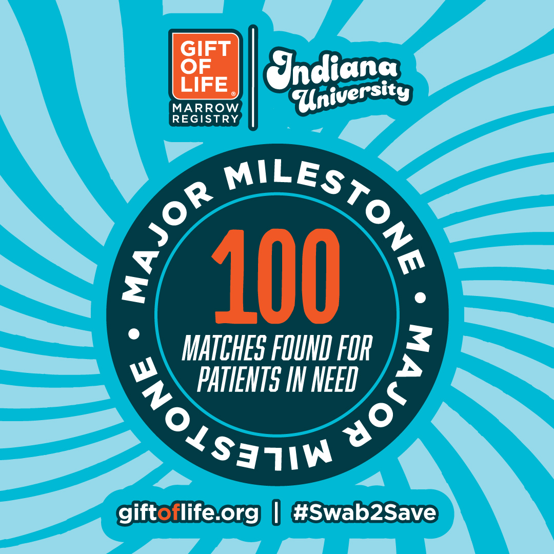 🎊#100MatchClub! Congratulations to our Indiana University CAPs for reaching 100 transplant matches!

Our CAPs are #LifeSavers, we appreciate each and every one of you.💙#Swab2Save #YouCure #GOLhero #CureBloodCancer