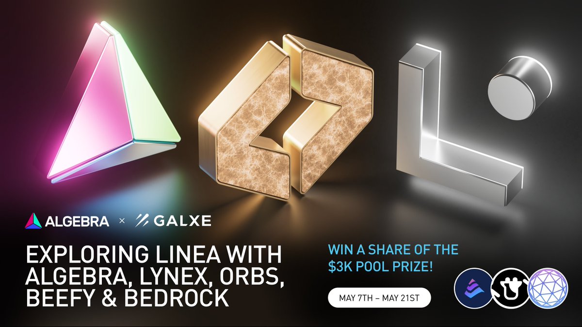 Exploring @LineaBuild on @Galxe! ⚡️ ❤️‍🔥 Join us with @LynexFi, @orbs_network, @Bedrock_DeFi & @beefyfinance to win your share of $3k pool prize! Trade on Lynex starting from $15, complete all tasks & earn points to get an airdrop. 📅 Duration: May 7th – 21st 💭 Learn more:…