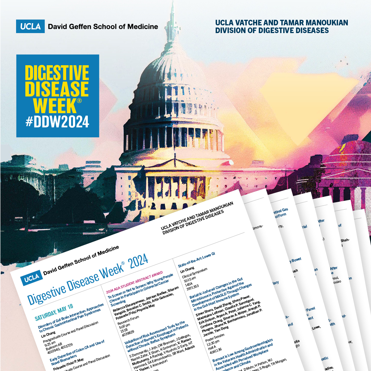 🙌Ready for #DDW2024! We can't wait to share the #UCLAGI research, conducted with our amazing collaborators, and hope you will join us at one (or more) of our 1⃣1⃣1⃣ lectures/workshops/poster sessions. View list and add us to your @DDWMeeting calendar! 👉uclahealth.org/sites/default/…