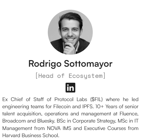 👏New Hire

🩷 Pleased to extend a warm welcome to Rodrigo Sottomayor, Head of $PGPT Ecosystem, who joins us from Protocol Labs where he scaled $FIL network as Chief of Staff.

🧑‍🎓Rodrigo will onboard new batches of start-ups to build better #AI together with PrivateAI team.