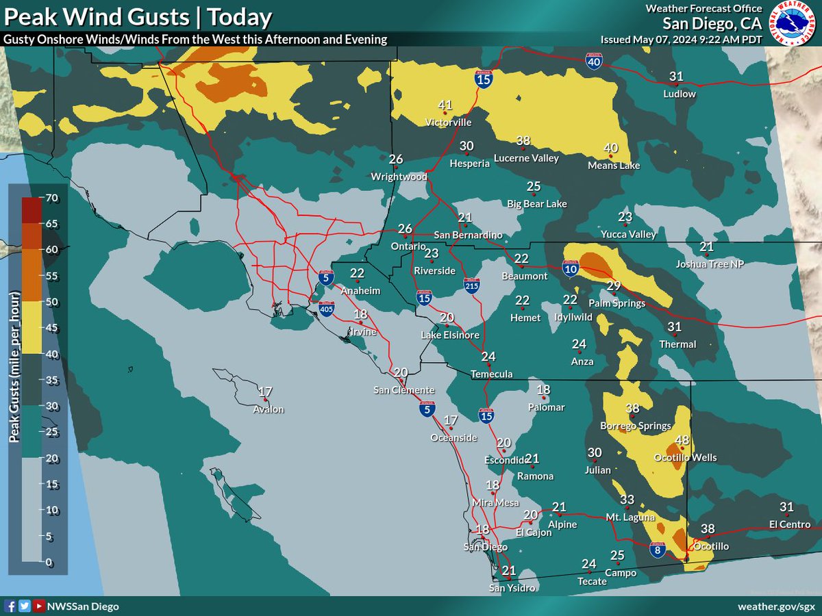 Happy Tuesday! Did ya like yesterday's weather? Well good, we kept it the same today. Highs continue to get a few degrees warmer today followed by gusty winds from the west over the mountains and deserts. #CAwx