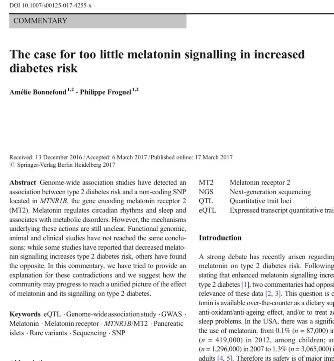 8 years ago we contributed to a strong scientific controversy in CellMetab and other journals on the impact of melatonin on diabetes and complications risk. From our and other data we denied Swedish colleagues claims that melatonin supplements could be harmful. This Lancet paper
