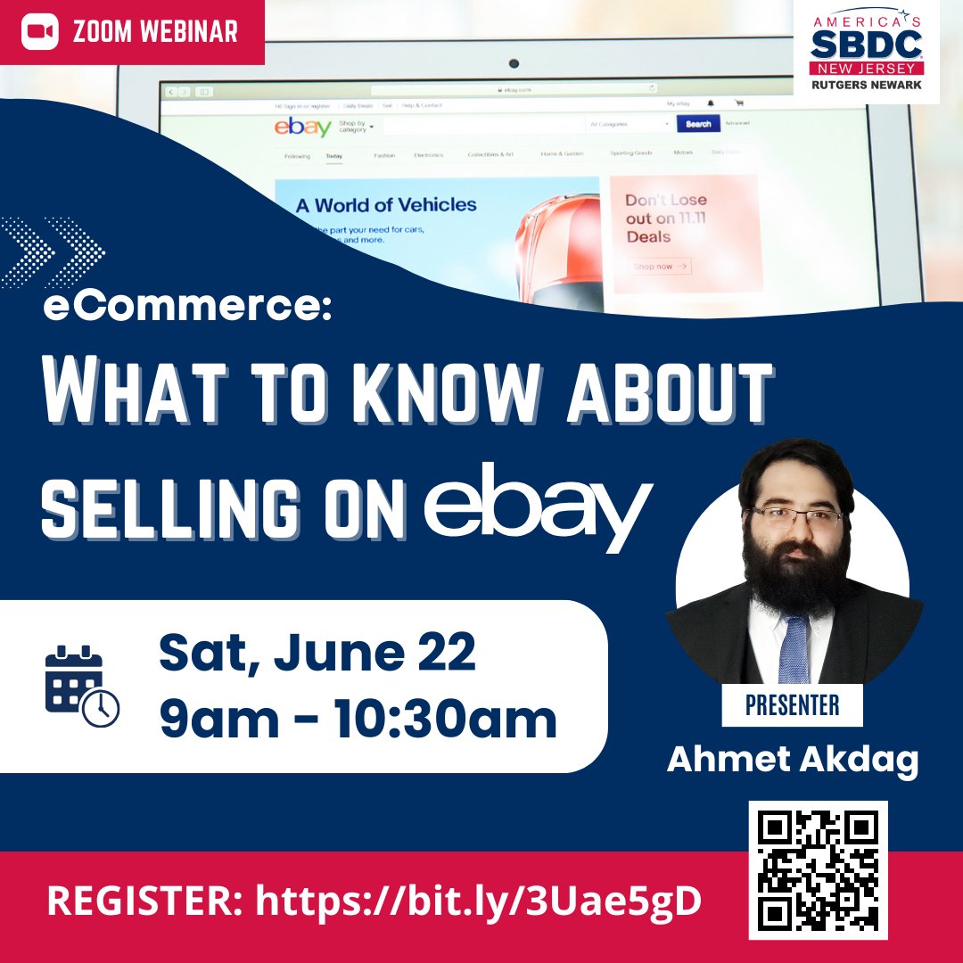 💻 eCommerce: What To Know About Selling On eBay Webinar 🛍
-
ZOOM WEBINAR
Saturday, June 22
9:00 am - 10:30 am
Registration link :
bit.ly/3Uae5gD
-
#businessstrategy #ebayseller #ecommercestrategy #successfulbusiness #smallbusinesswebinar #smallbusinessowners