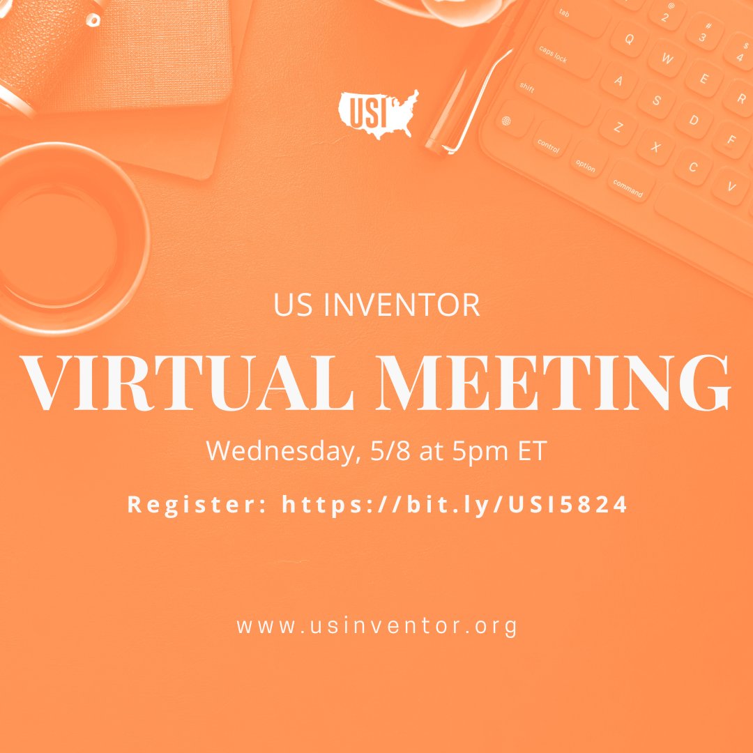 Join us for our weekly virtual meeting on Wednesday, 5/8/24, at 5 pm ET!

📅 Date: Wednesday, May 8th, 2024
⏰ Time: 5:00 pm ET
📍 Location: Virtual 

Register here: us02web.zoom.us/meeting/regist…)

#USInventor #Zoom #VirtualMeeting