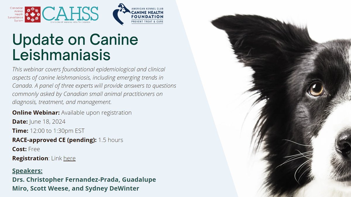Did you sign up for our #canine #leishmaniasis webinar yet? Register here: bit.ly/4b09YtH. Speakers include @PradaCF @weese_scott and more!