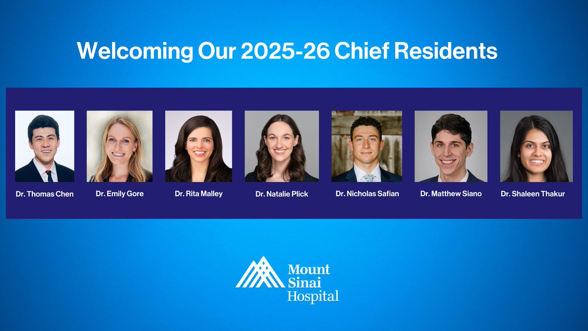We are pleased to announce the appointment of seven Chief Medical Residents for the 2025-2026 academic year at The Mount Sinai Hospital. @MSH_MedChiefs @IcahnMountSinai #NYC #ChiefResidents #Residents #WeFindAWay