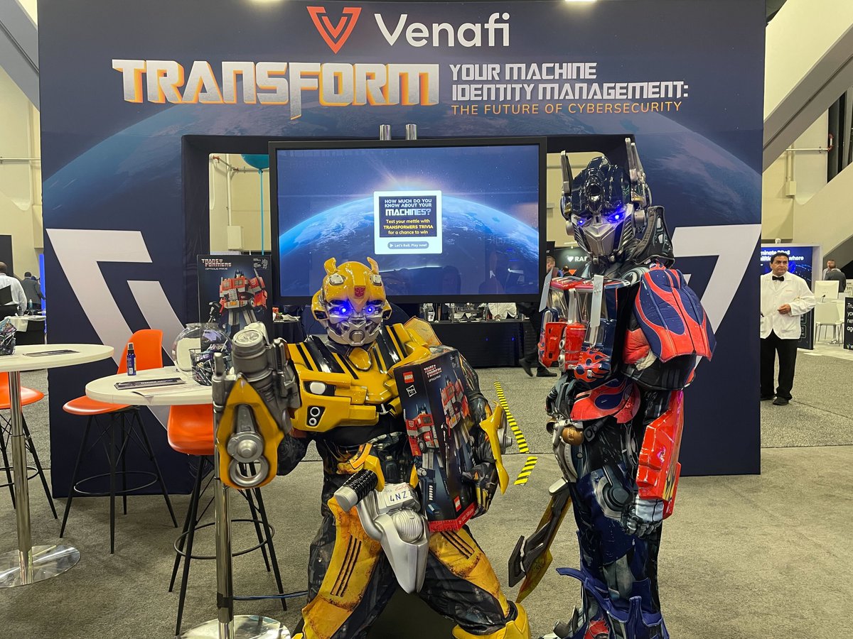 Commanders of Cybersecurity assemble! At #RSAC 2024, you can win an Optimus Prime Lego set! Here's how: 📸 Capture a photo with Optimus Prime and Bumblebee at Booth #654. 🌐 Post the image on your preferred social network. 🛡️ Use #TransformWithVenafi in your post to enter!