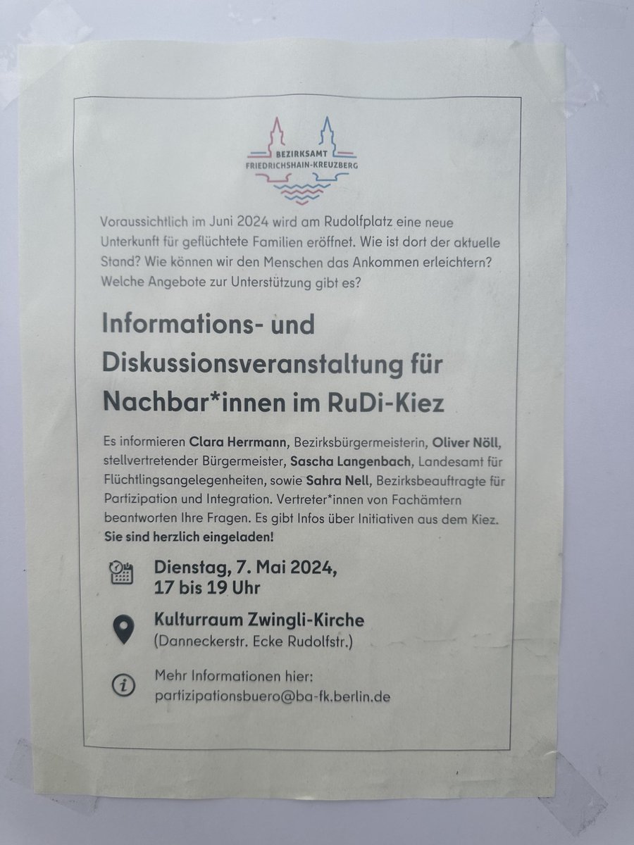 Infoveranstaltung am Rudolfplatz: im Juni wird eine Unterkunft für Geflüchtet am Rudolfplatz für rund 150 Geflüchtete, insbesondere Frauen und Kinder eröffnet. #xhain @BA_Xhain
