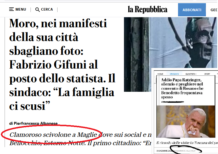 #Maglie ricorda #AldoMoro usando una foto dell'attore Fabrizio Gifuni. Guardate che cos'ha avuto il coraggio di scrivere la @repubblica, quella che pubblicò la foto di Anthony Hopkins quando morì #Ratzinger.

#Moro #Gifuni #Repubblica #DC #BR 
#7maggio