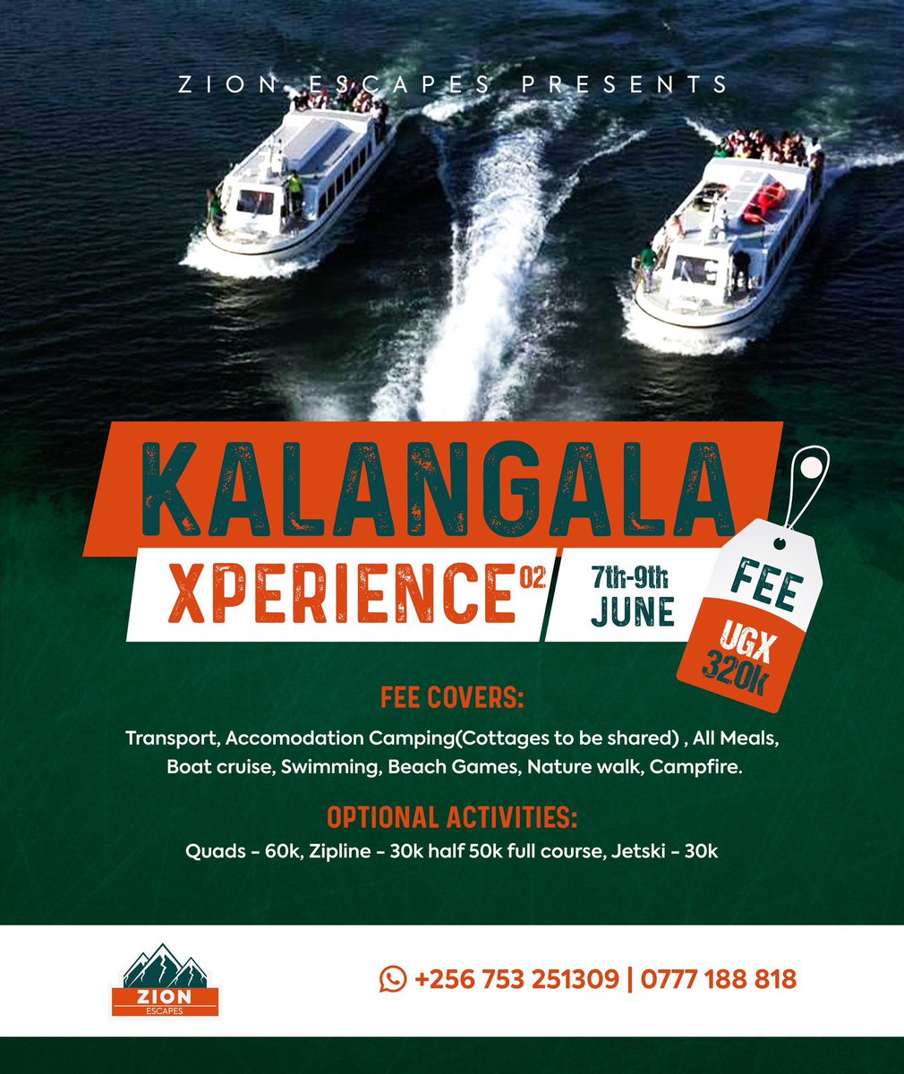 Come 7th to 9th June we are heading for the #KalangalaExperience with @ZionEscapes1. Tax UGX 320k only Mark the dates you ought not to miss on the fun, more details are on the poster