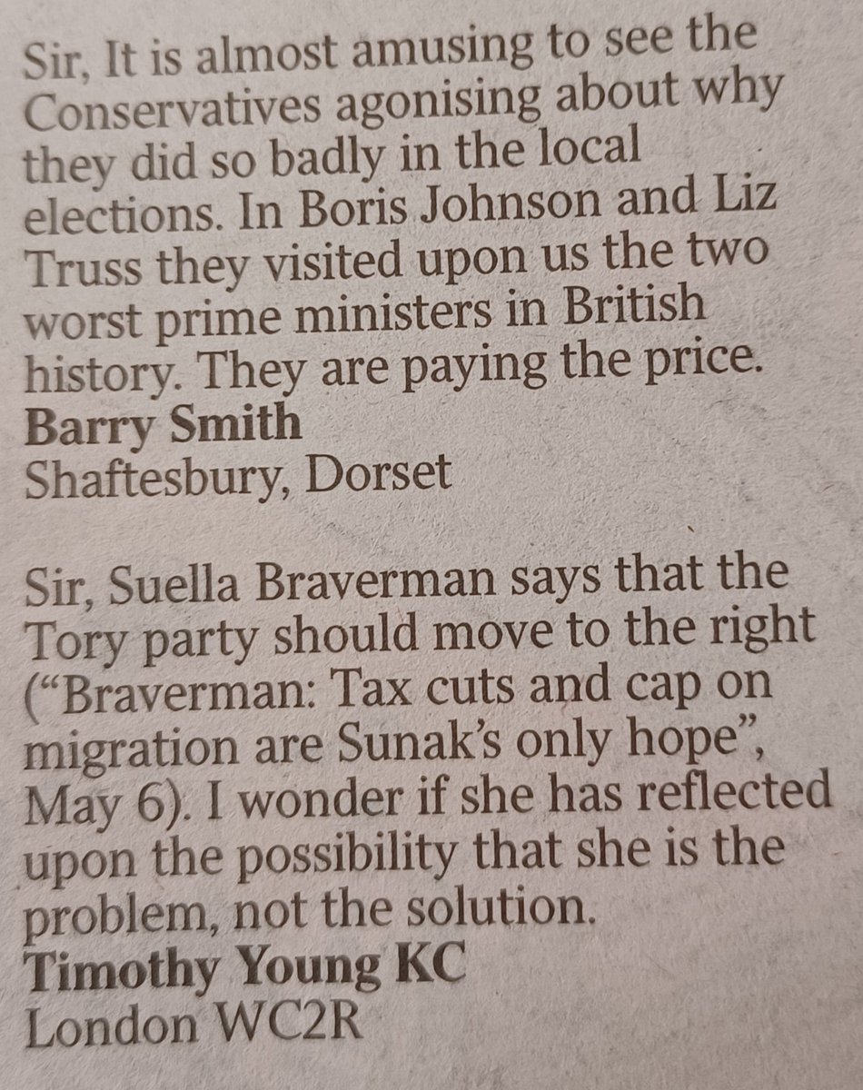 Letters in today's Times