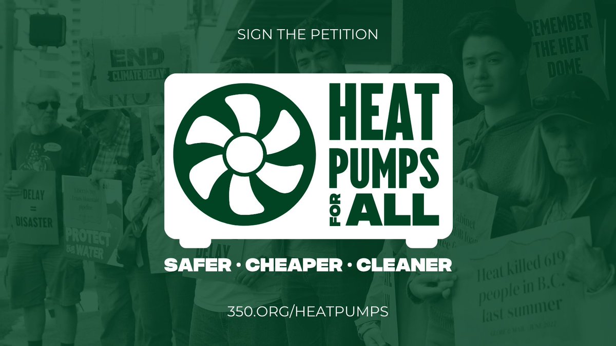 Everyone deserves to benefit from a heat pump ✨ That’s why we’re launching #HeatPumpsForAll — a campaign to win a Universal Heat Pump Program that produces, distributes, and installs free heat pumps in homes across Canada! Learn more and take action: 350.org/HeatPumps