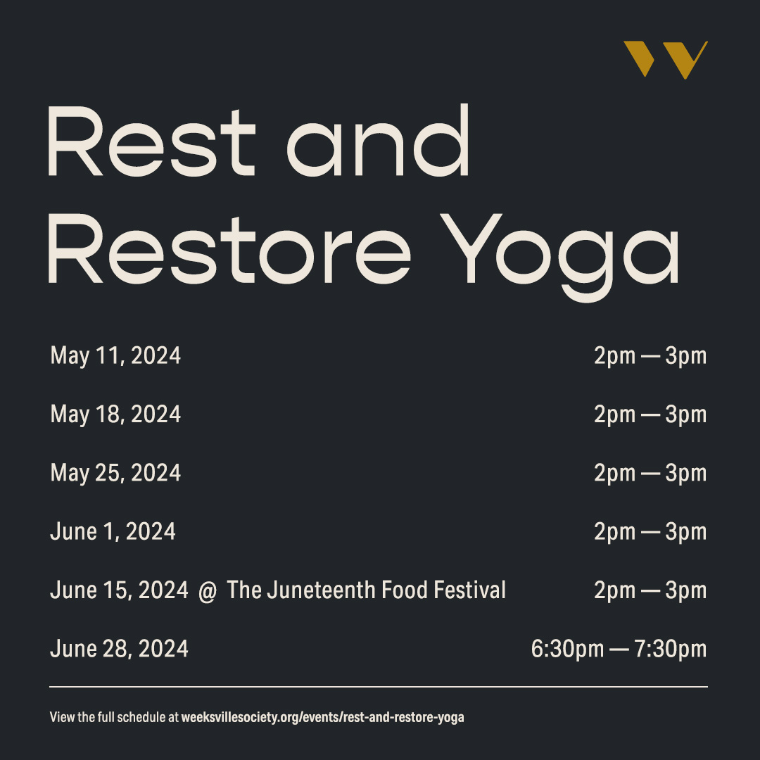 During May and June, take a moment for you in a Rest and Restore Yoga session led by Six of Sensate Wellness. 

As always, Rest and Restore Yoga is free and open to the public. All ages and skill levels are welcome. RSVPs open 2 weeks in advance at bit.ly/3SArSv3