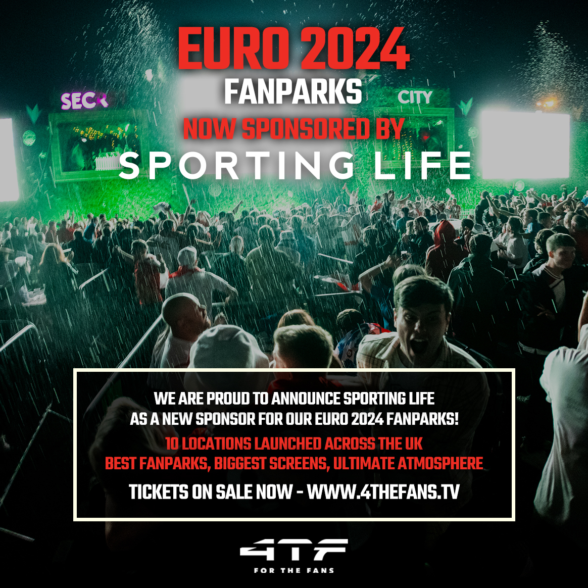 Sporting Life 🤝 @4thefansevents We are delighted to be partnering with the hosts of the best Euro 2024 fan parks... 📍10 UK locations 🖥 The biggest screens 🔥 Incredible atmosphere 🎤 Guest football legends 🍿 First-class entertainment A unique fan experience. #Euro2024