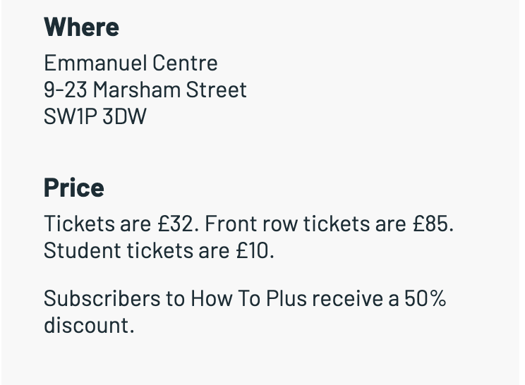 £32 for a seat, £85 for a 'front row seat'.

'How They Ripped Off Lickspittles'

#OBINGO