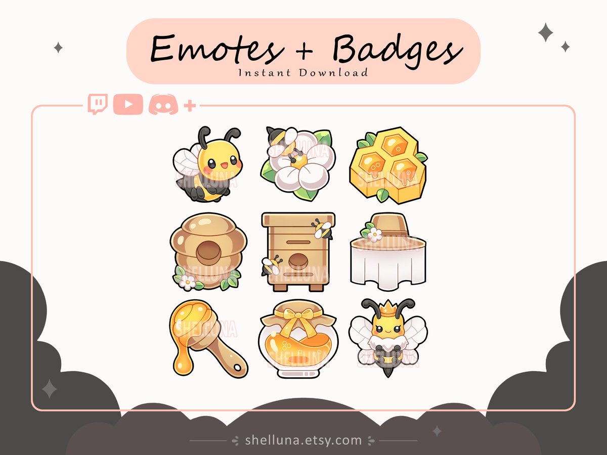 Shelluna_'s tweet image. Set of bee #emotes and #badges for #Twitch and #Discord!

#cutebee #twitchemotes #subbadges #shelluna
#TwitchStreamers #Vtuber