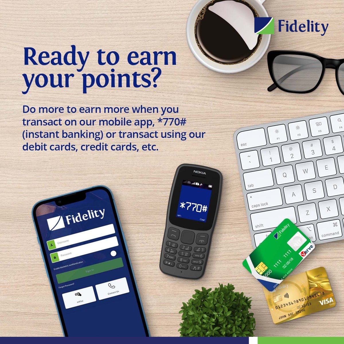 Hey Fidelity Fam, Redeem your Green rewards points today!🥳 You can earn more points when you transact through our channels such as the Fidelity Mobile App, POS, ATMs, and *770# (Instant Banking). Start enjoying the benefits of your loyalty today! Terms and conditions apply.