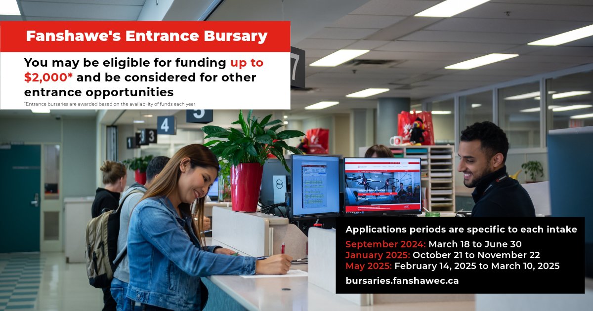 Starting at Fanshawe for the first time this fall? If you are a Canadian citizen residing in Ontario, who can demonstrate financial need, you may be eligible for up to $2,000 in funding with the Fanshawe Entrance Bursary.
Learn more and apply by June 30 at ow.ly/LmUC50RyFoB