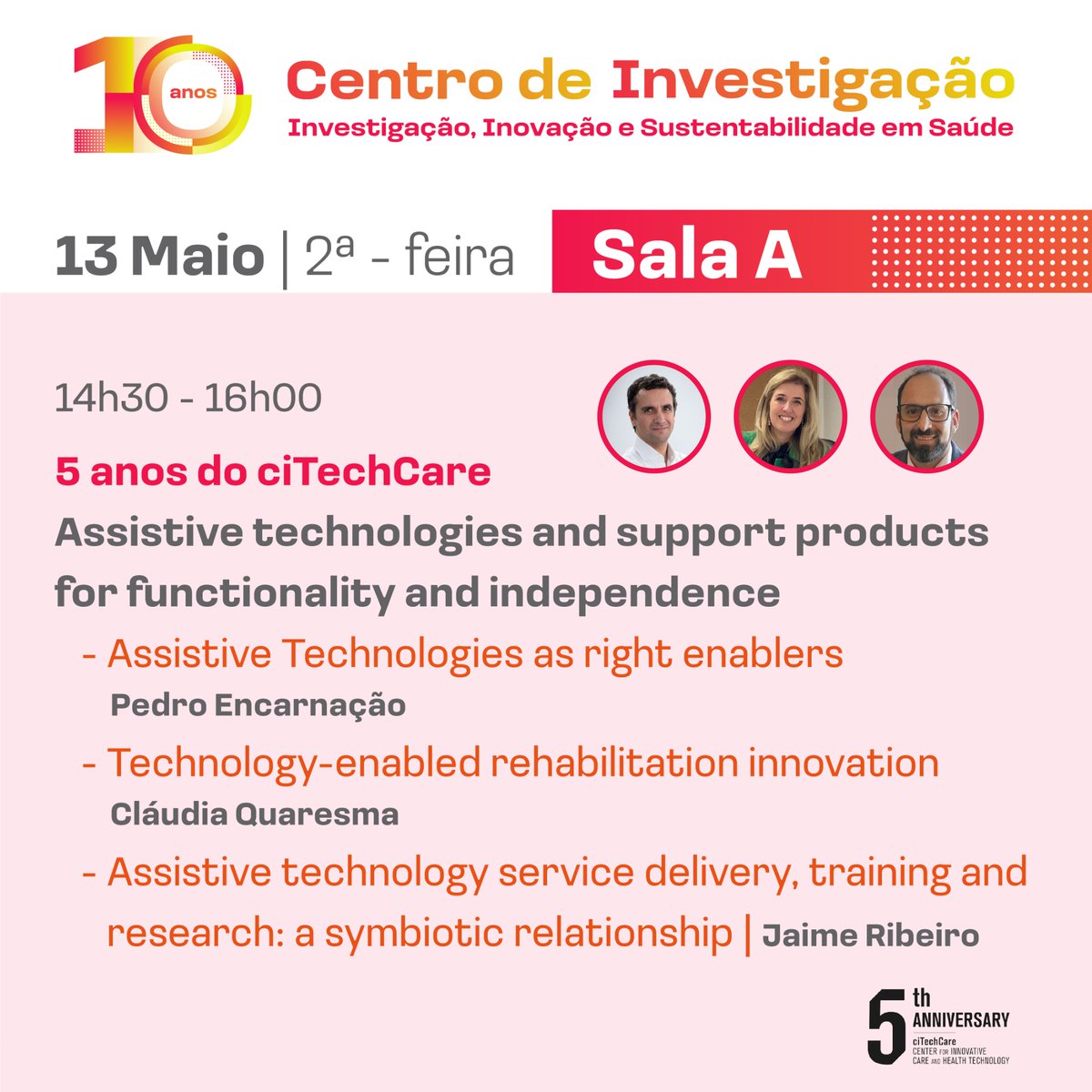 • CITECHCARE CELEBRATES ITS 5TH ANNIVERSARY •
‘Assistive technologies and support products for functionality and independence’ is the first session of the celebrations of the 5th anniversary of ciTechCare, which will take place on May 13, at 2:30 p.m.
factorchave.com/10-anos-centro…