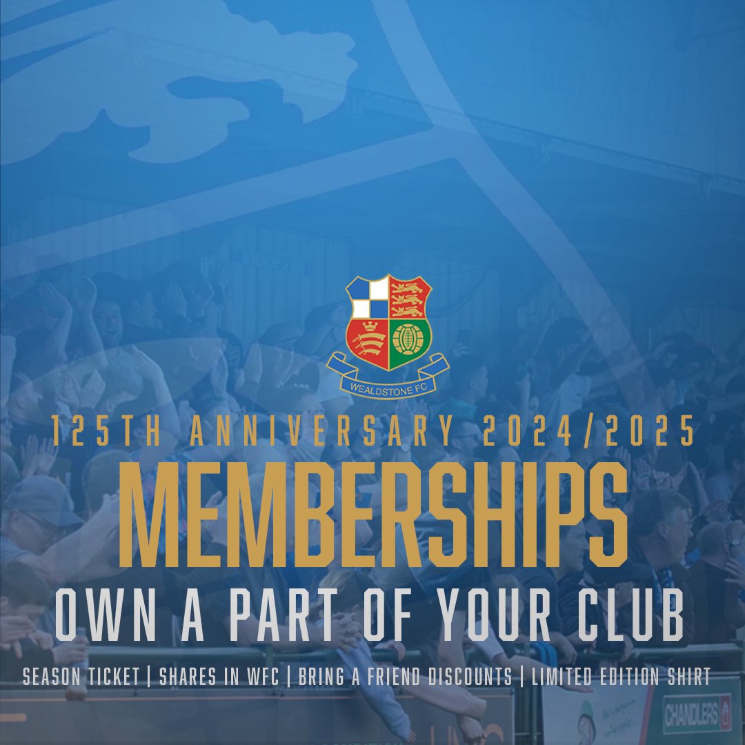 OWN A PART OF YOUR CLUB Our Memberships are more than just a Season Ticket. They are available in 4 different tiers and offer a range of benefits 🎟️ Season Ticket 📑 Shares in Wealdstone FC 💷 Discounts for friends 👕Limited edition shirt wealdstonefc.ticketco.events/uk/en/m/e/bron…