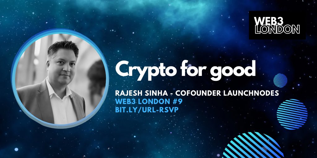 Tomorrow at Web3 London at Barclays! 🇬🇧💂‍♀️ Rajesh Sinha @esynergy_ co-founder of @launchnodes - invites you to explore how blockchain is reshaping the movement from NGOs to financial institutions. RSVP sold out meetup.com/web3london #web3 #london ✨🚀