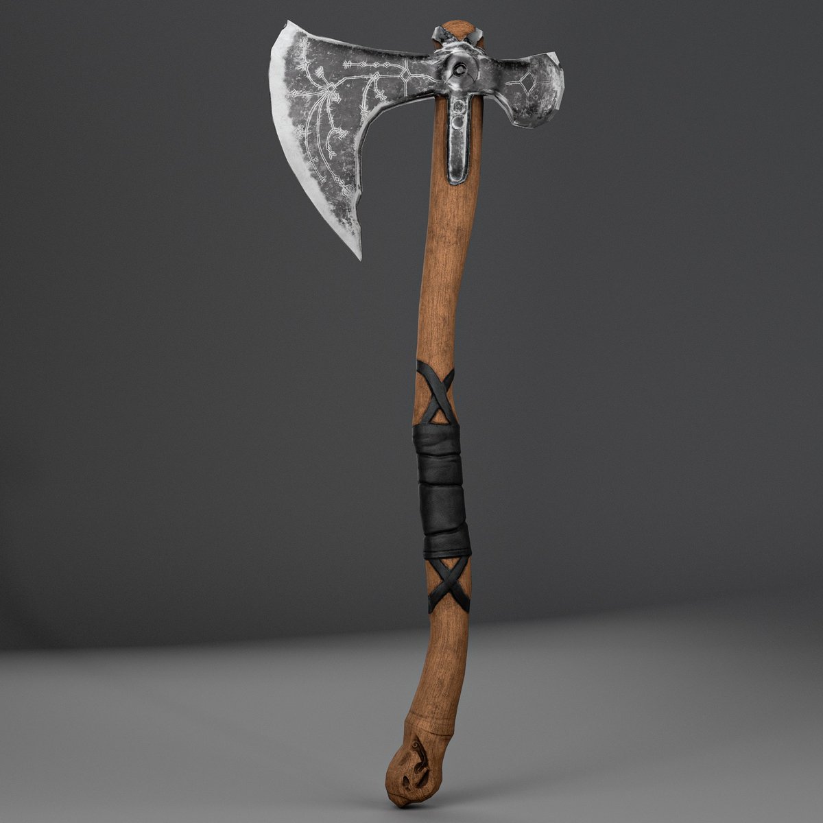 restusetiade's tweet photo. I've designed a 3D axe that is inspired by the iconic weapon used by Kratos in the popular video game series, God of War. The game has been a significant source of inspiration for me, and I used various software such as Zbrush , Maya, and Substance 3D Painter to create this work. https://t.co/bRn4qCPzKC