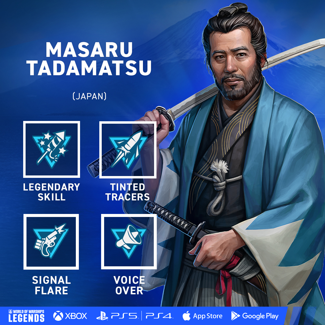 ⚔️ Also, captains, here is a detailed look at our newest guise. Meet Masaru Tadamatsu, the embodiment of legendary samurai spirit. As usual, he comes with exclusive voiceover, compatible with all Japanese non-collaborative commanders, and he's rocking a cool blue tracers 💙