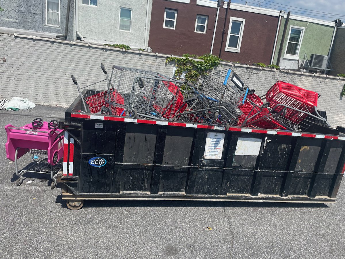 PPDAnthonyLuca's tweet photo. 75 carts recovered from the streets of Kensington this morning by East Service Detail and @PhillyCLIP.  Continuing to do our best to clear up not only the violence but the quality of life in the Division.  Well done to the team!! @PPD24Dist @PPD25Dist @PPD26Dist @PhillyPolice https://t.co/N8A801TLgf
