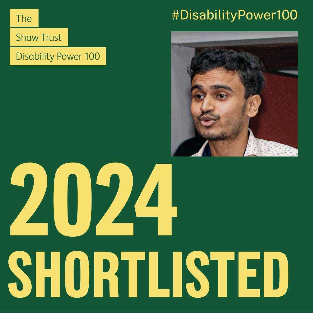 I am delighted to share that I have been nominated and shortlisted on the @ShawTrust Disability Power 100.

#DisabilityPower100 #WeAreBillionStrong #AXSChat #DisabilityRights #SDGs #a11y #ShawTrust #DP100