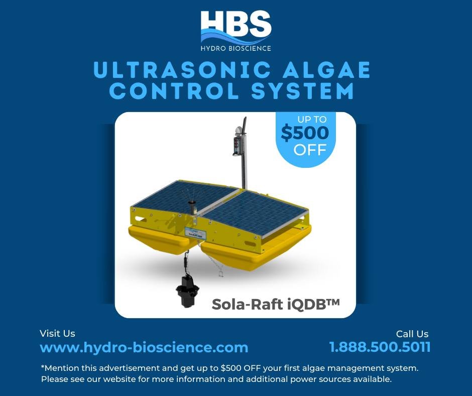 HydroBioScience's tweet image. $500 OFF your first Ultrasonic Algae Control System, mention this ad.
hydro-bioscience.com/contact-us/req…
#algaemanagement #waterqualitymonitoring #WaterManagement #algae #bluegreenalgae