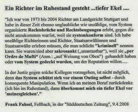 @Zweiblaettchen @RolandTichy EuGH urteilt am 28.05.2019: Deutsche Staatsanwaltschaft nicht unabhängig 🇩🇪 
Die Deutsche Justiz war-und ist von jeher ein Instrumentarium/Erfüllungsgehilfen der Regierenden in Deutschland. 
Ein Richter im Ruhestand gesteht...tiefer Ekel....👇👇