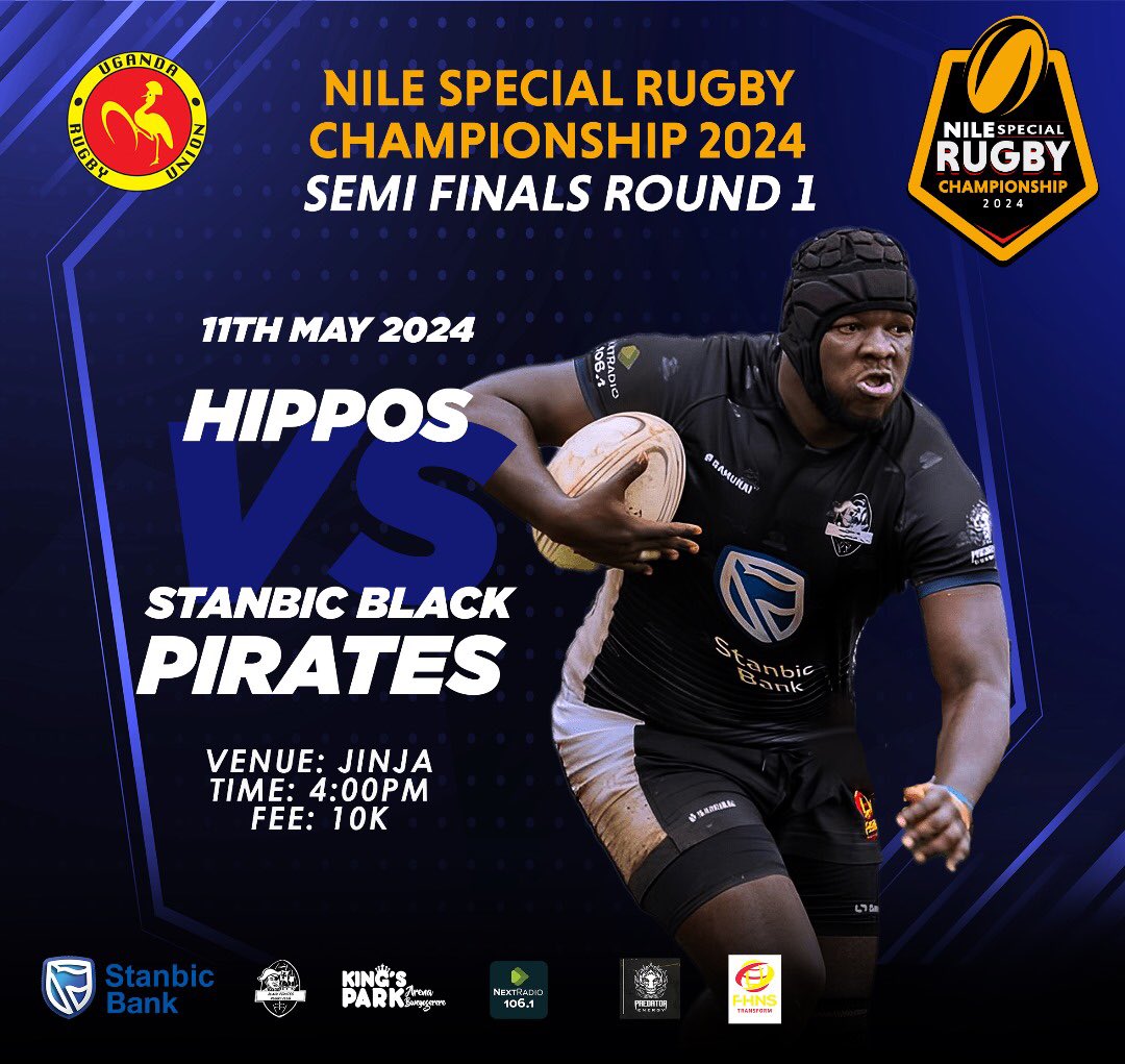 A trip across the Nile for the 1st round of the Semifinals. ▪️ Saturday 11th May 2024 ▪️ Dam waters ▪️ 4pm COME ON YOU PIRATES ! #NSRC2024 #NileSpecialRugby #StanbicPirates #PiratesStrong