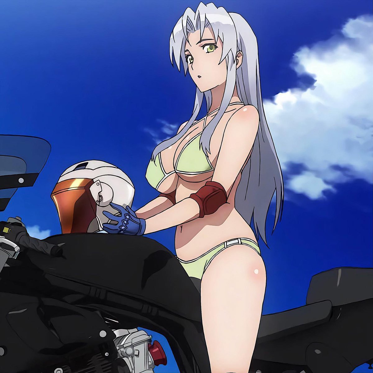 Mikoto Kiba from Triage X manga and anime series is a skilled motorcycle driver and can use it as a weapon by utilizing it as an extension of her body. Her main ride is Suzuki GS1200SS.