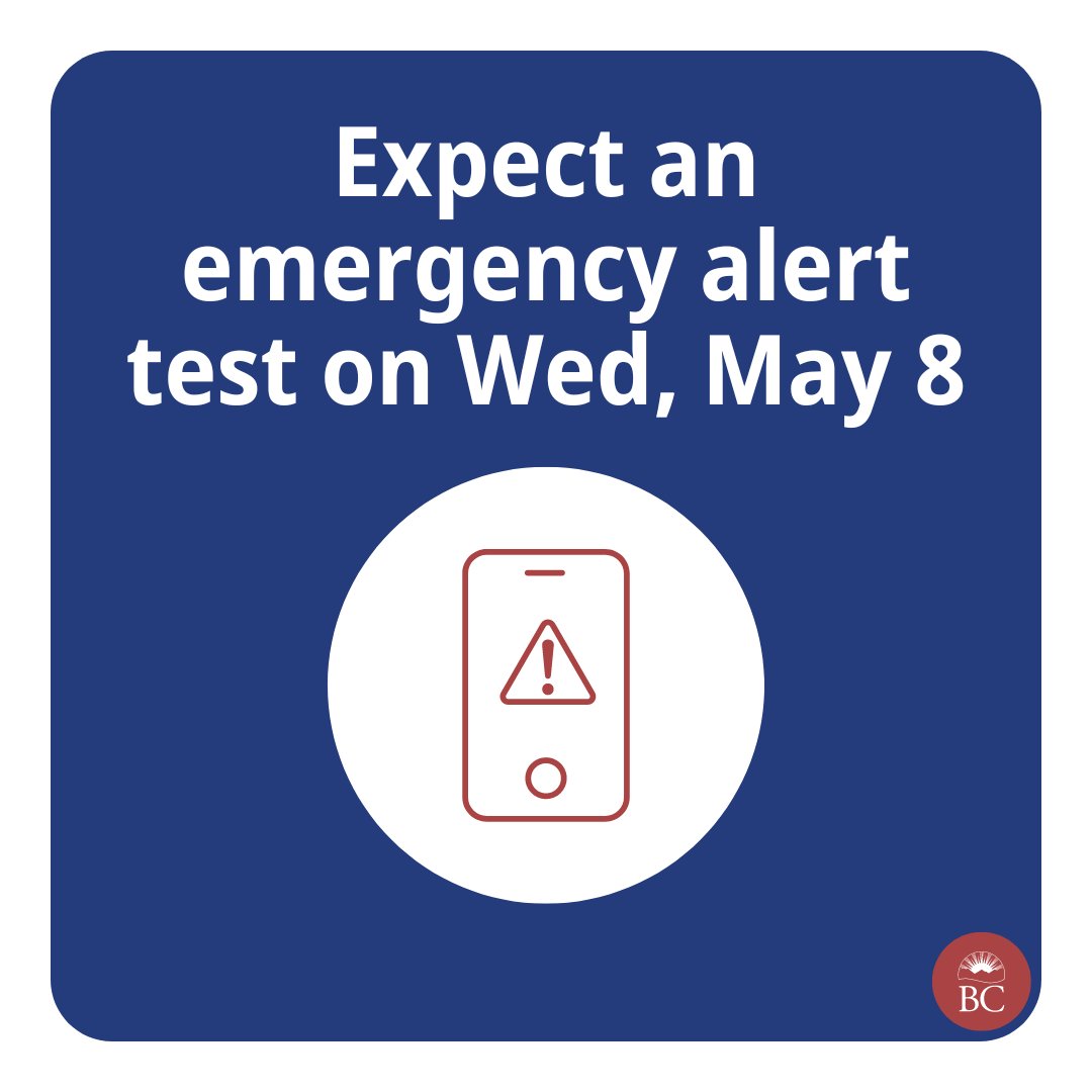 On Wed, May 8 2024 at 10:55 AM PDT people will hear an alert tone and receive a message on radio, TV and cell phones. The test alert will go to compatible cell phones and will interrupt radio and TV. The purpose of this alert is to test system readiness. emergencyinfobc.gov.bc.ca/event/Test