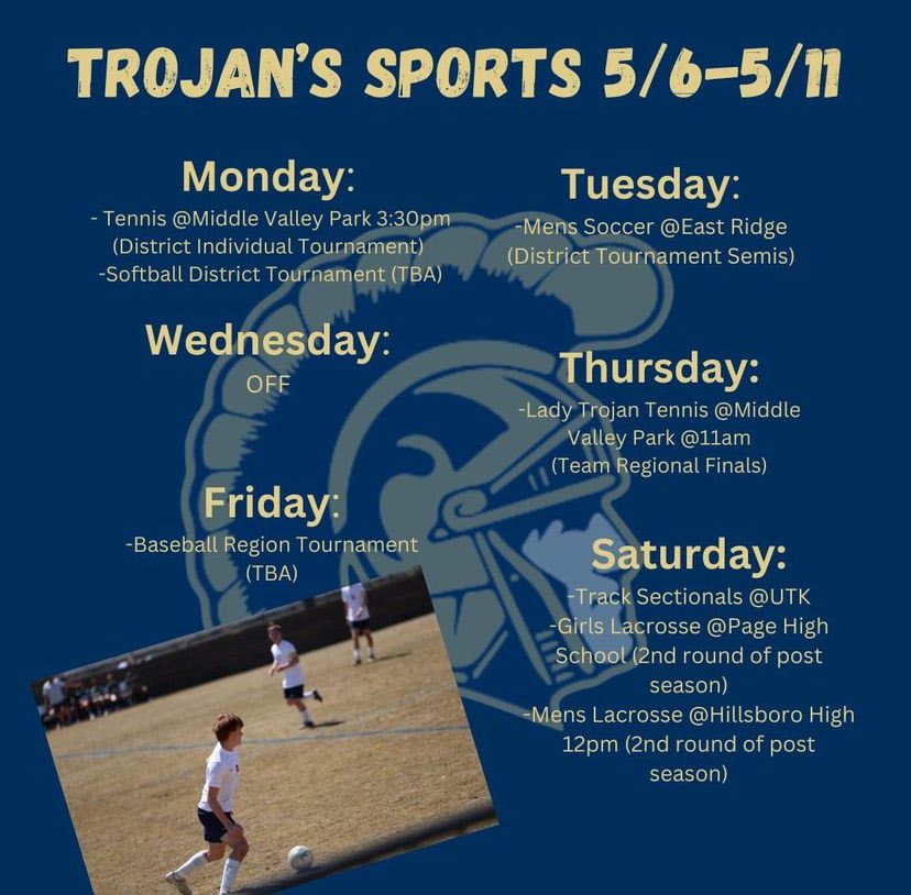 Sports schedule for the week!! #GoTrojans #SoddyDaisy
