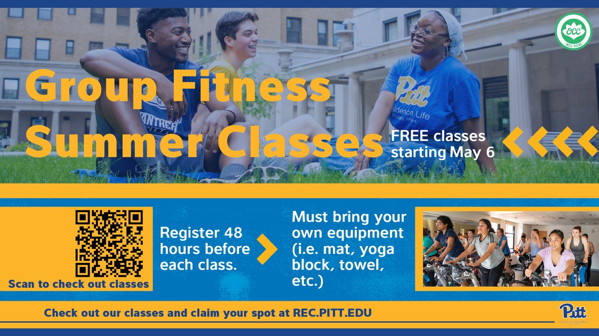 Summer Group Fitness classes have officially started! Sign up for Cycling, Cardio Dance, Zumba, and HIIT classes all summer long! Click here for full information and to sign up, bit.ly/43XRuXK #H2P #PittNow