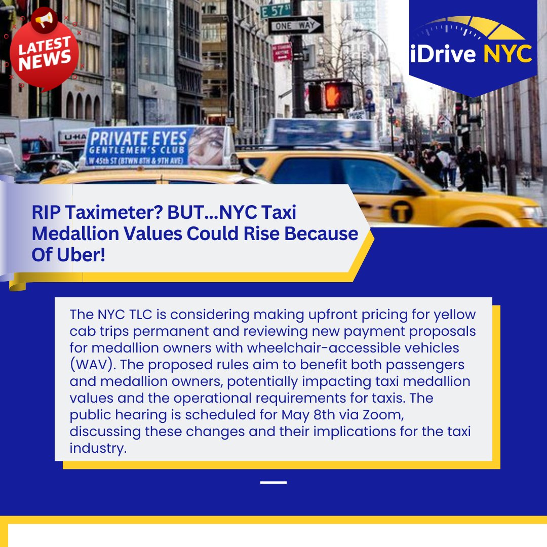 iDriveNYC's tweet photo. NYC TLC considers making upfront pricing for yellow cab trips permanent and discusses new payment proposals for medallion owners with wheelchair accessible vehicles.
#NYCTLC #TaxiIndustry #TransportationRegulation https://t.co/OPG5t9PTBz