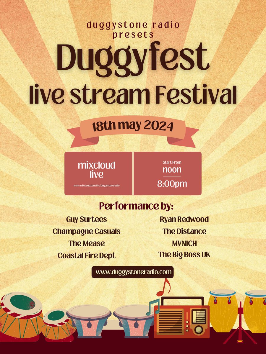 Next up! Catch us at #Duggyfest24 It’s free to watch on mixcloud live. Go to duggystoneradio.com for the link and info. Grab a free mixcloud account to comment on the day.  So if you haven’t managed to catch these bands live yet, now is your chance, and it’s FREE!