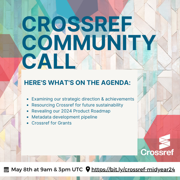 📢 It's almost time! Our community call is tomorrow. Don't miss the opportunity to join us and register today: bit.ly/crossref-midye…