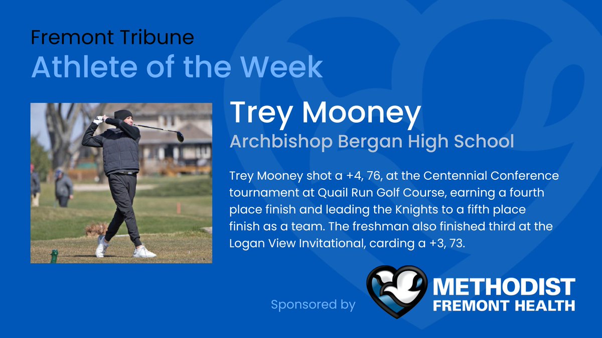 Congratulations to Trey Mooney, our Athlete of the Week! @BerganSports @BerganGolf @bergancatholic #nebpreps