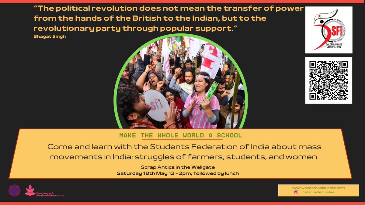 Don't miss the next event in our Dundee programme of international political education, a chance to learn with the Students Federation of India (UK) 🖋️📚

eventbrite.com/e/ladai-padhai…