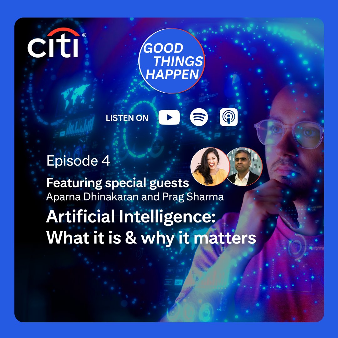 Should we be afraid of #ArtificialIntelligence? Co-Founder of @ArizeAI @aparnadhinak explains why she thinks #AI is increasing efficiency and job opportunities: #GoodThingsHappen Listen here: on.citi/4drzbyH